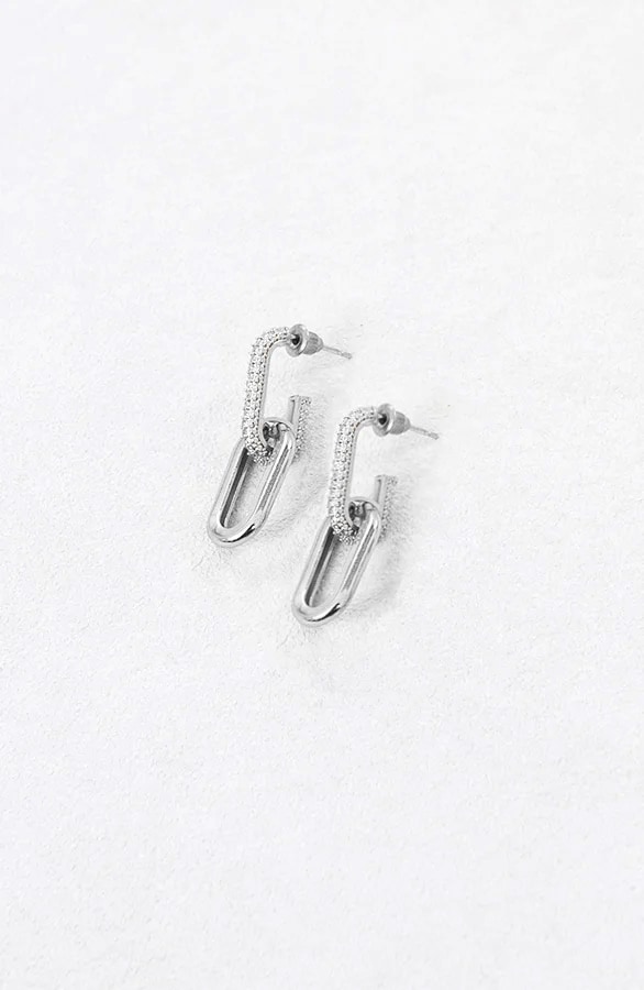 Rechthoekige Oorbellen Met Steentjes Zilver – shoparchief