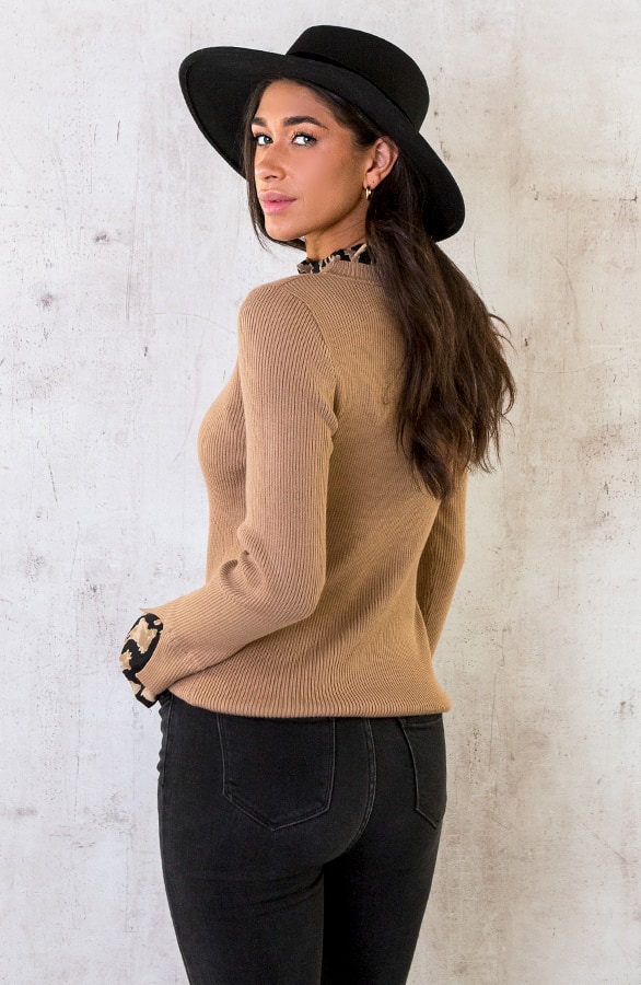 Ribtrui Met Printkraag Camel – shoparchief, foto 9