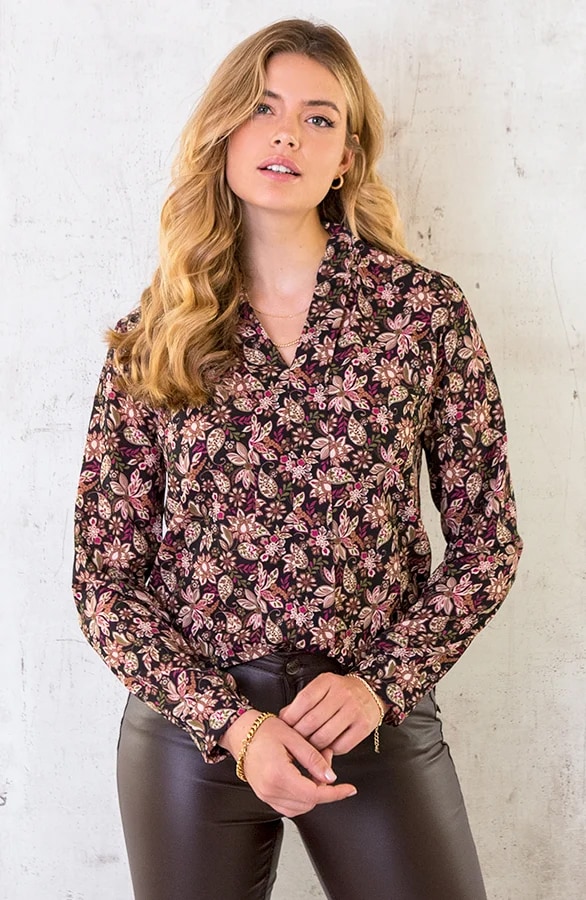 V-Hals Print Blouse Flower Multi – shoparchief