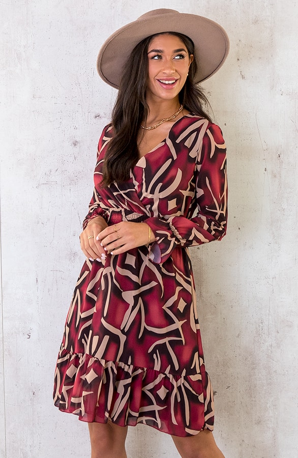 V-hals Jurk Paris Bordeaux – shoparchief, foto 4
