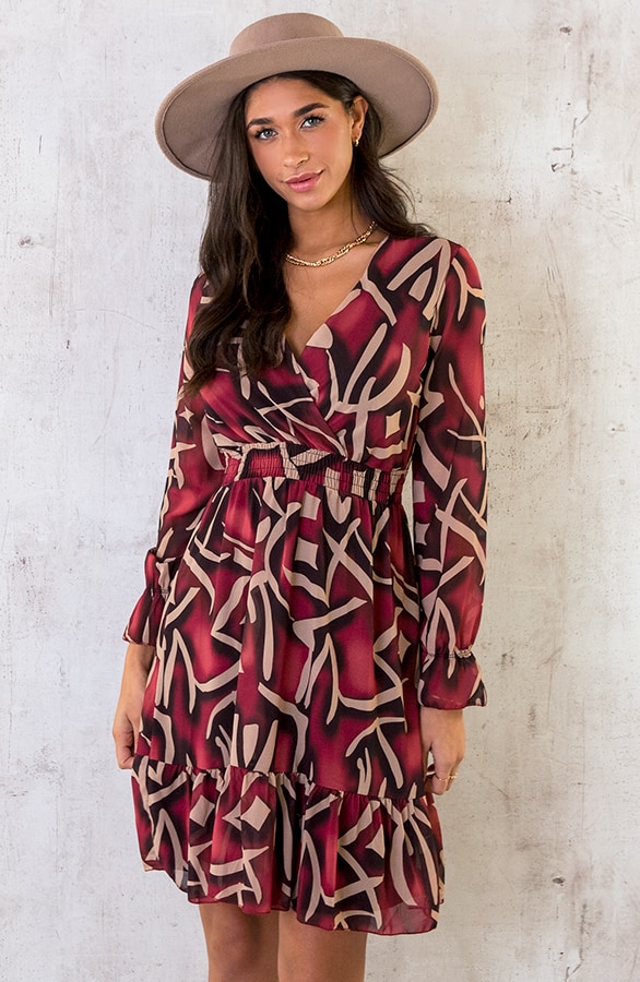 V-hals Jurk Paris Bordeaux – shoparchief, foto 3