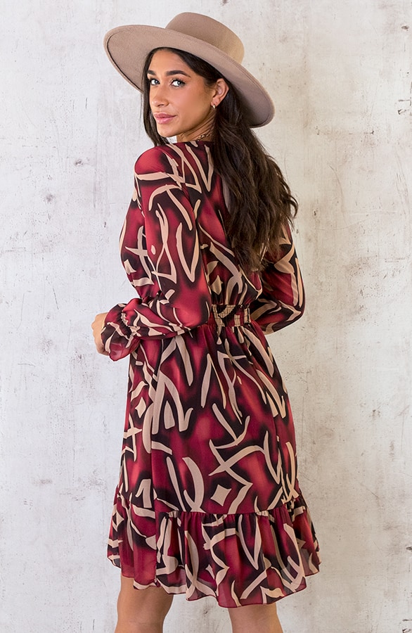 V-hals Jurk Paris Bordeaux – shoparchief, foto 6
