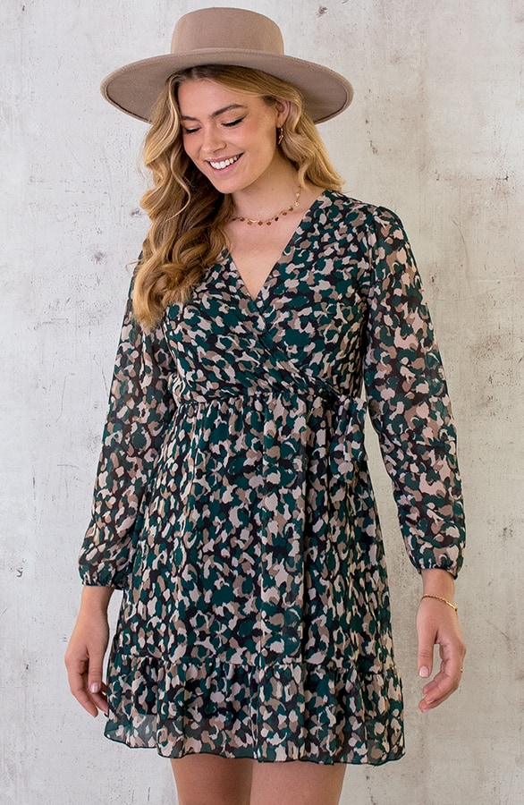 V-hals Strik Jurk Dots Smaragd – shoparchief, foto 8