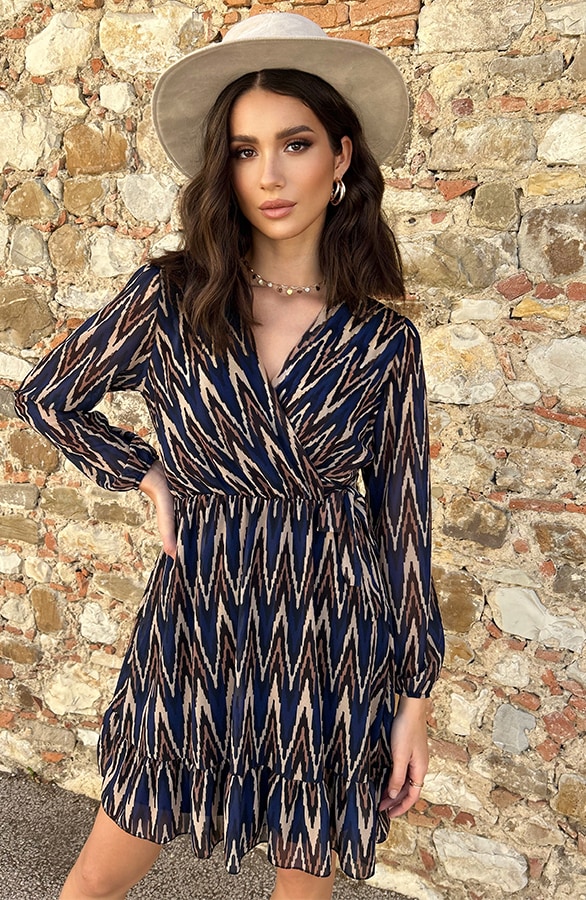 V-hals Strik Jurk Zigzag Kobalt – shoparchief, foto 7