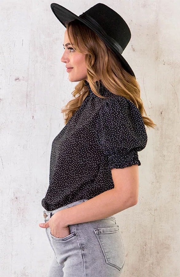 Col Top Stippen Print Zwart – shoparchief, foto 3