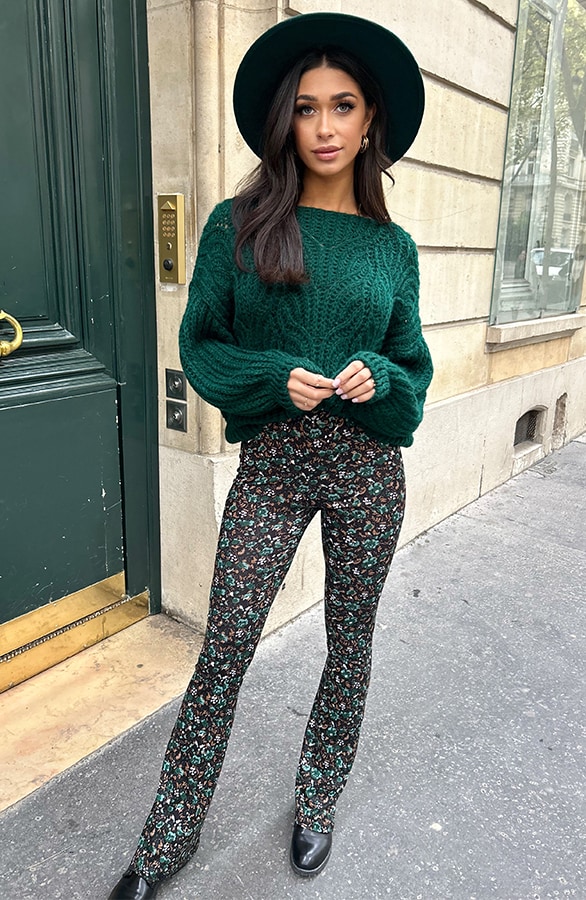 Flared Broek Wild Flower Smaragd – flared broeken, foto 6