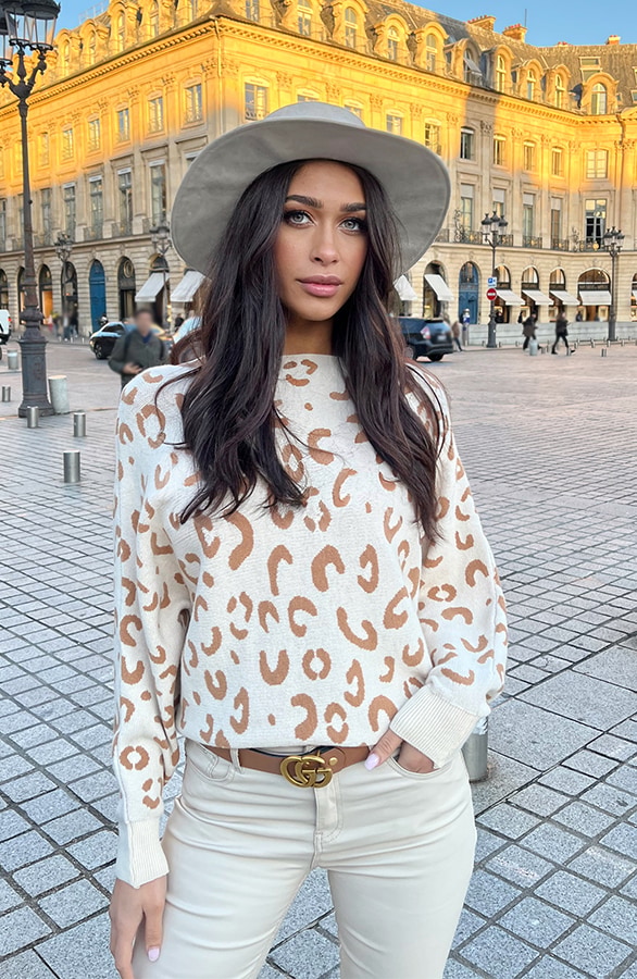 Leopard Oversized Trui Ecru Camel – shoparchief, foto 2