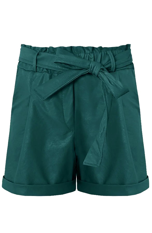 Leren Shorts Met Strik Smaragd – shoparchief