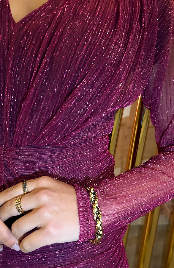 Lurex Smocked Jurk Magenta – shoparchief, foto 6