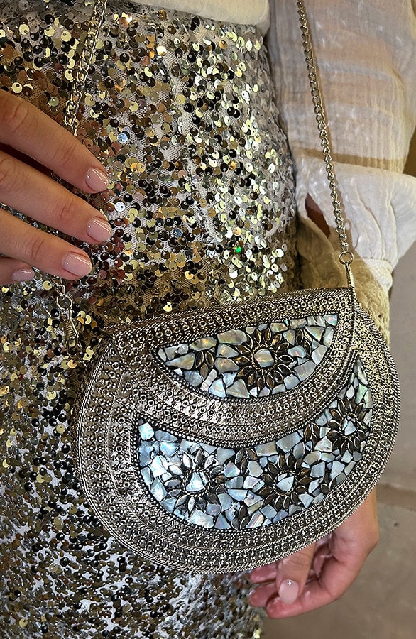 Luxury Metal Stone Clutch Zilver – shoparchief