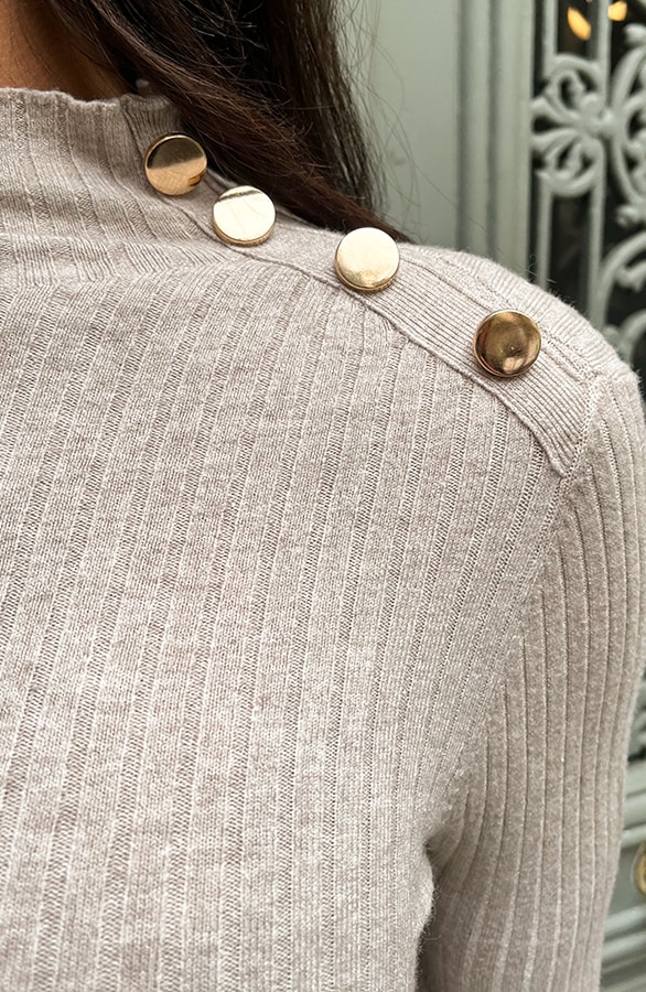 Midi Knopen Col Jurk Beige – shoparchief, foto 5