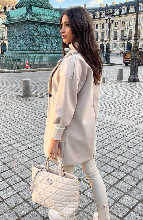 Oversized Stripe Coat Beige – jassen, foto 2