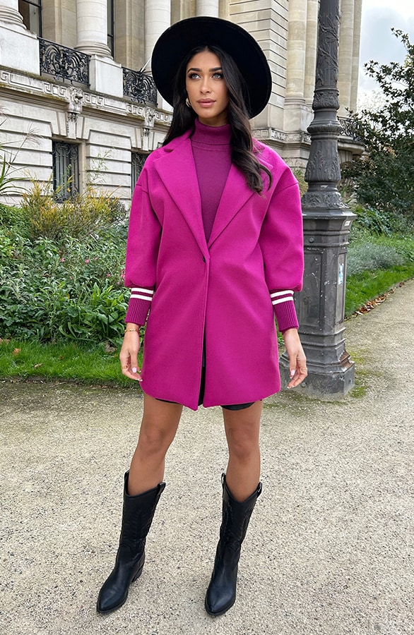 Oversized Stripe Coat Magenta – shoparchief, foto 6