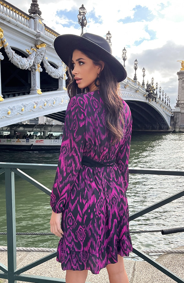 Overslag Print Jurk Magenta – shoparchief, foto 4
