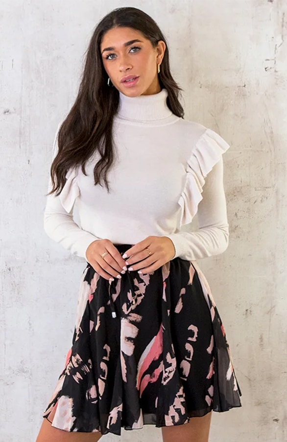 Plooien Rok Print Zwart Beige – shoparchief, foto 3