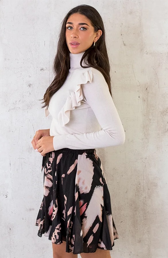 Plooien Rok Print Zwart Beige – shoparchief, foto 5