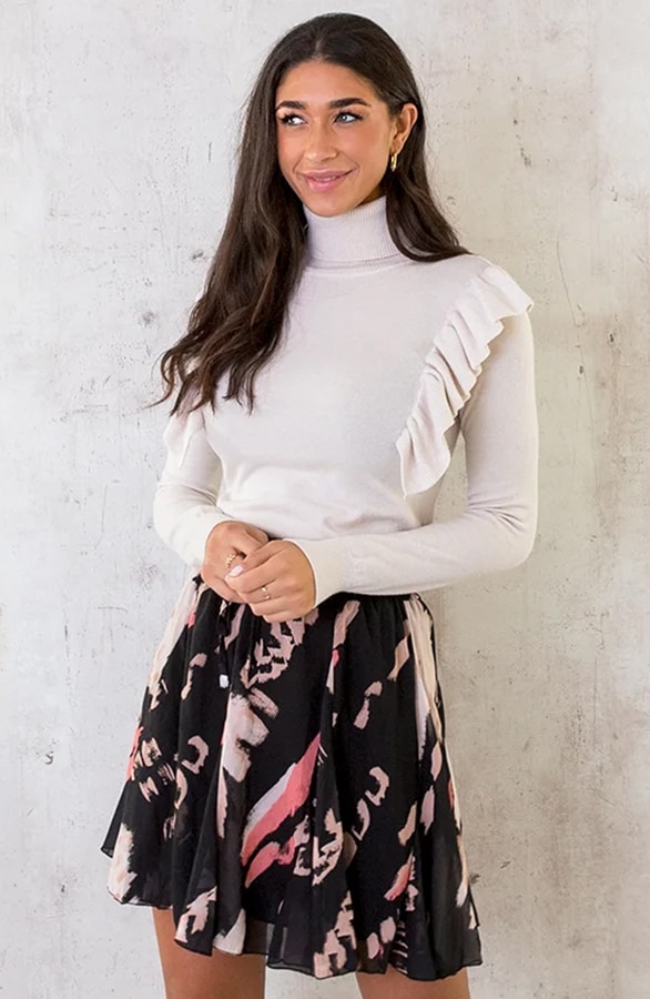 Plooien Rok Print Zwart Beige – shoparchief, foto 4