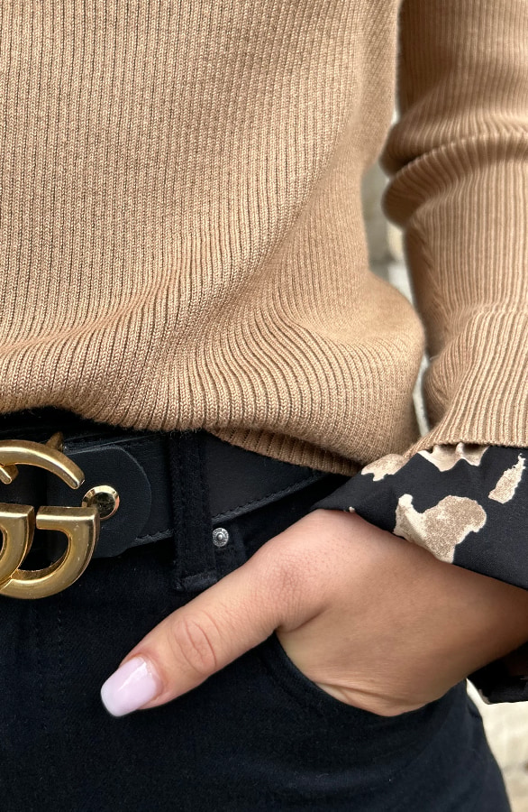 Ribtrui Met Printkraag Camel – shoparchief, foto 6