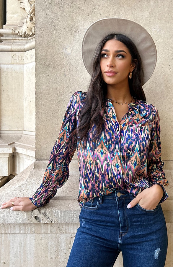 Satijnen Knopen Blouse Print – shoparchief