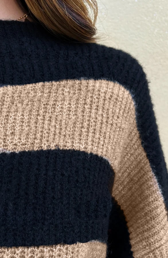 Strepen Trui Gebreid Zwart Camel – shoparchief, foto 7