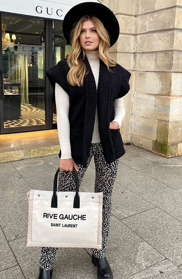 Teddy Gilet Met Schouderdetail Zwart – vesten, foto 8