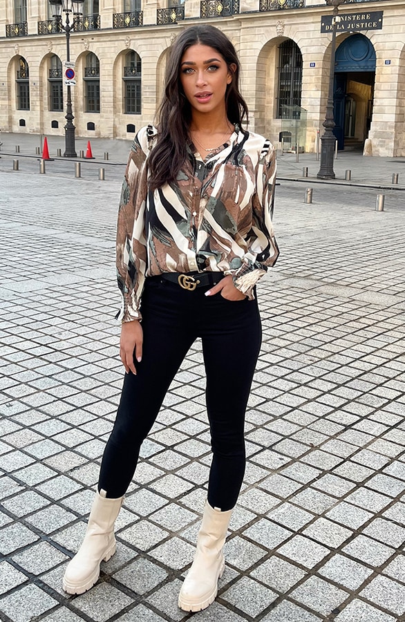 V-hals Knopen Print Blouse – shoparchief, foto 7