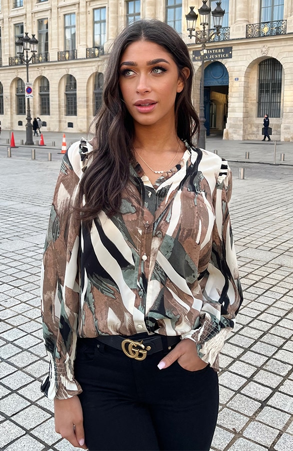 V-hals Knopen Print Blouse – shoparchief, foto 4