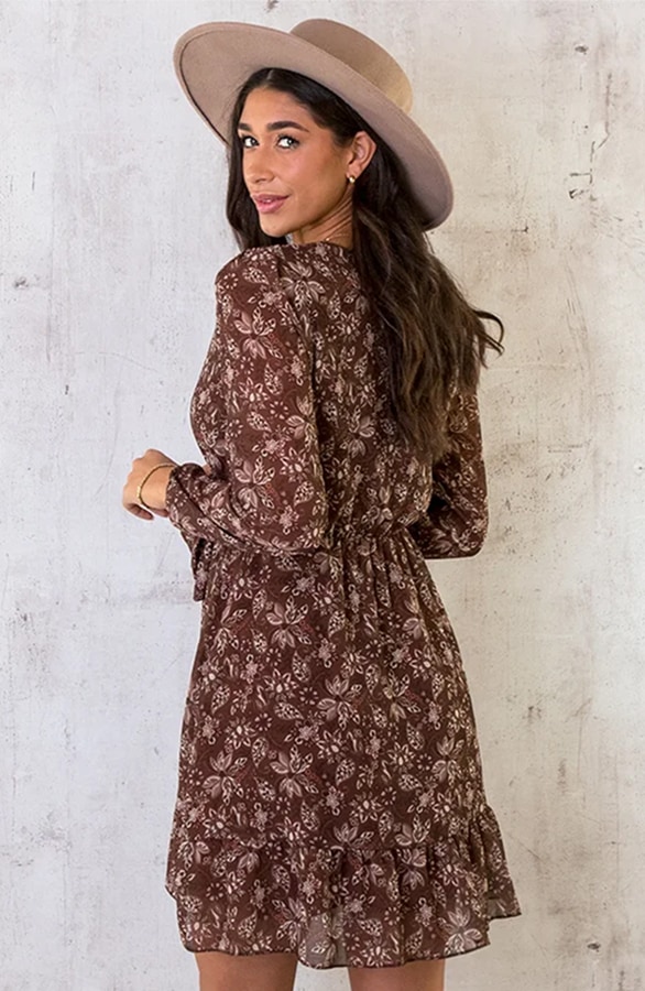 V-hals Strik Jurk Flower Choco – shoparchief, foto 5
