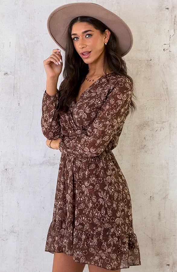 V-hals Strik Jurk Flower Choco – shoparchief, foto 4