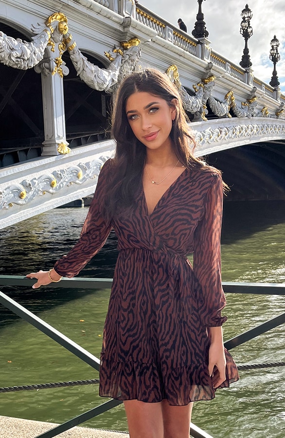 V-hals Strik Jurk Zebra Cognac – shoparchief, foto 3