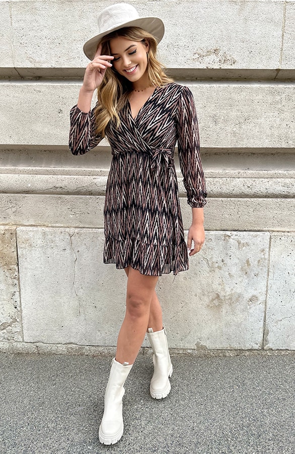 V-hals Strik Jurk Zigzag Choco – shoparchief, foto 7
