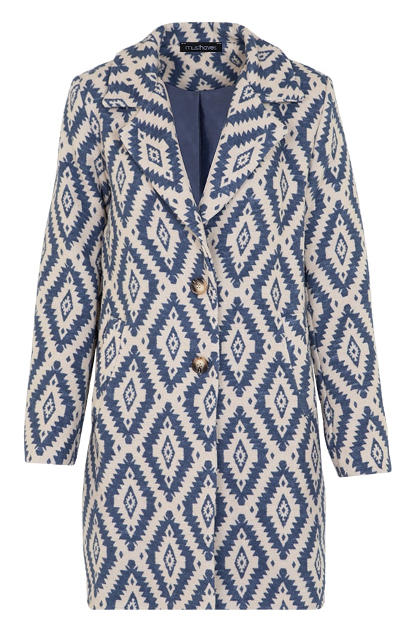 Aztec Printed Jas Jeansblauw – shoparchief