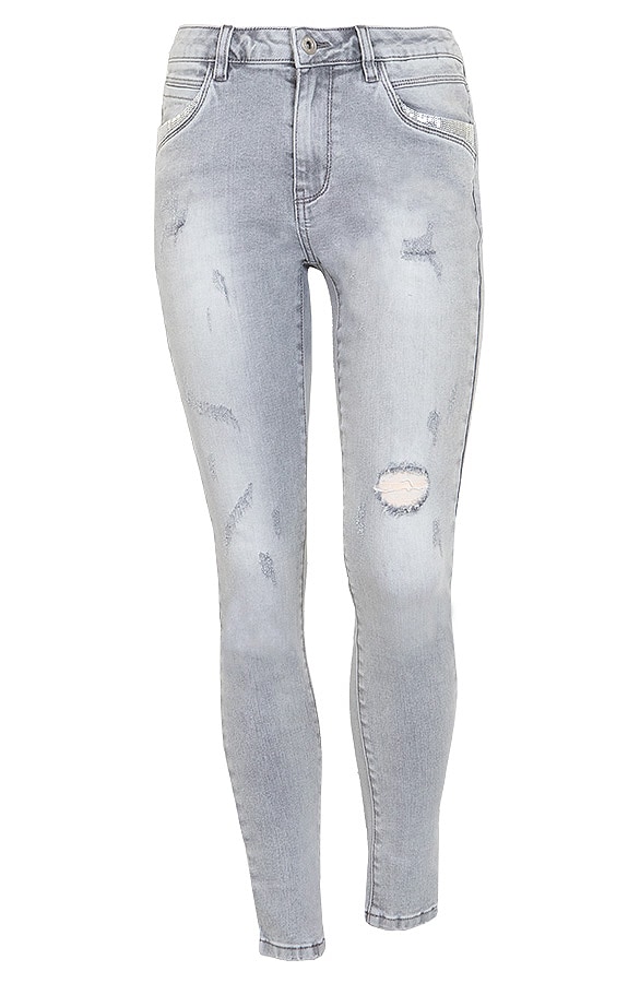 Pailletten Jeans High Waist Damaged Grey – shoparchief, foto 9