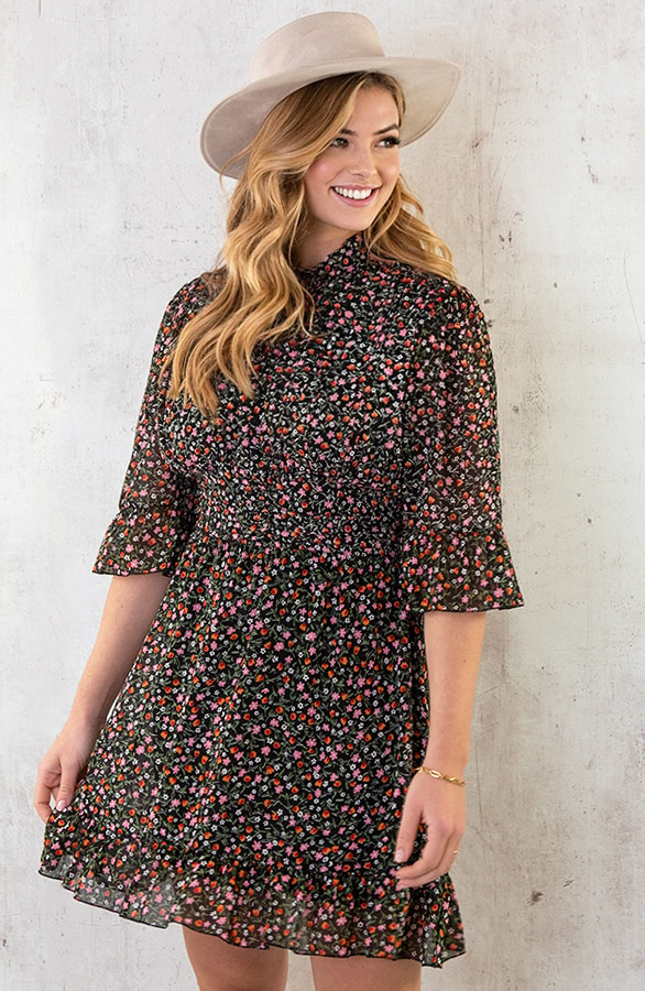 Flower Print Kleid Schwarz, Shoparchiv, Foto 2