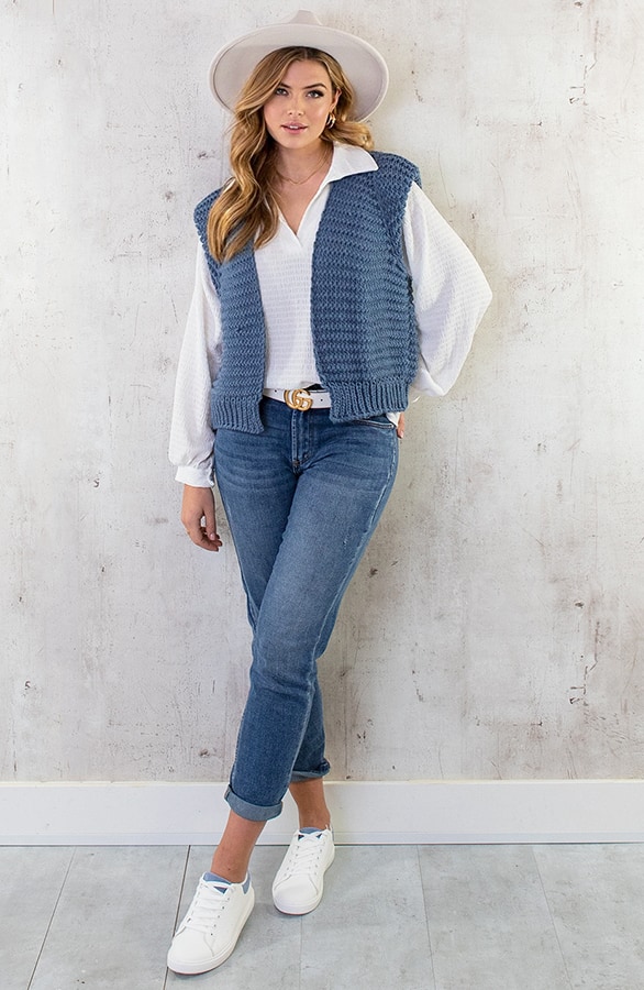 Gebreid Gilet Jeansblauw – shoparchief, foto 6