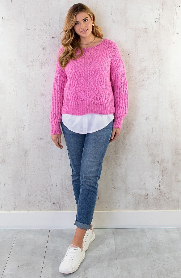 Gebreide Boothals Trui Roze – shoparchief, foto 7