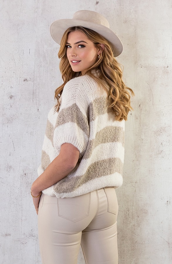 Gebreide Top Gestreept Ecru Taupe – shoparchief, foto 10