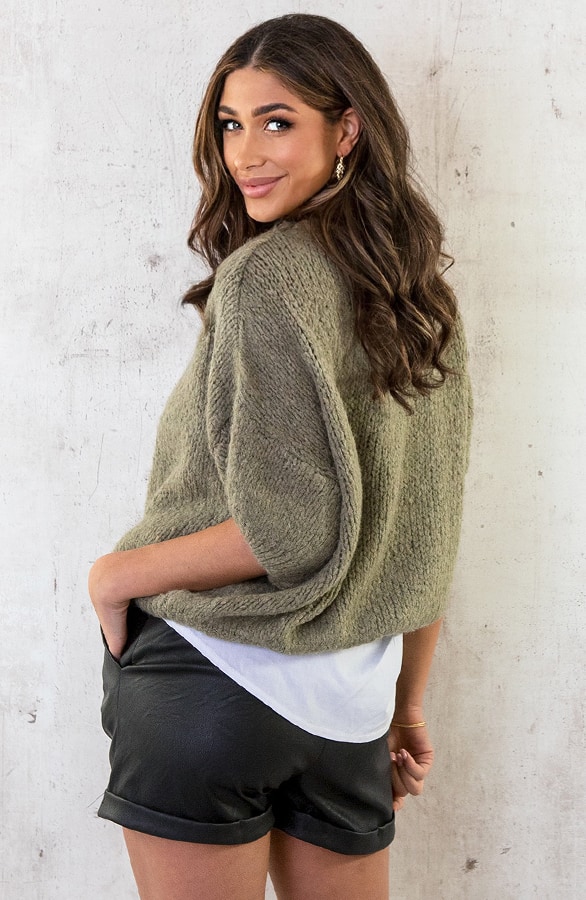 Gebreide Top Korte Mouwen Oversized Army – shoparchief, foto 4