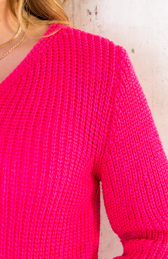 Gebreide V-hals Trui Fuchsia – shoparchief, foto 5