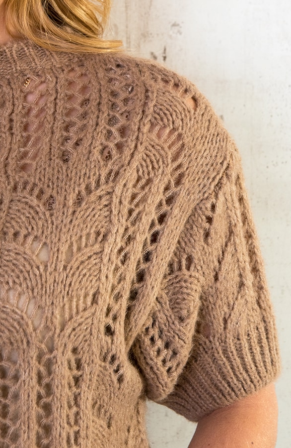 Gehaakte Trui Korte Mouw Taupe – shoparchief, foto 5