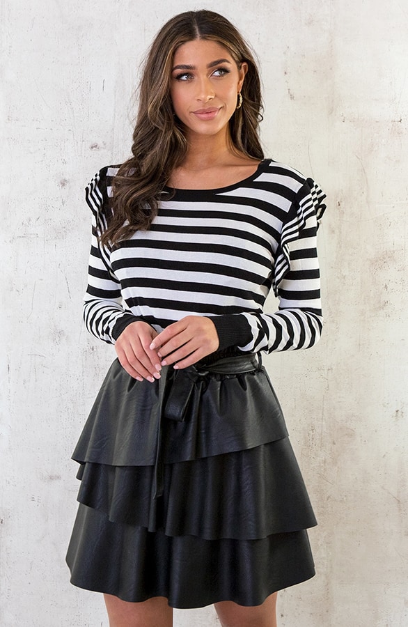 Gestreepte Ruffle Top Zwart Wit – shoparchief, foto 2