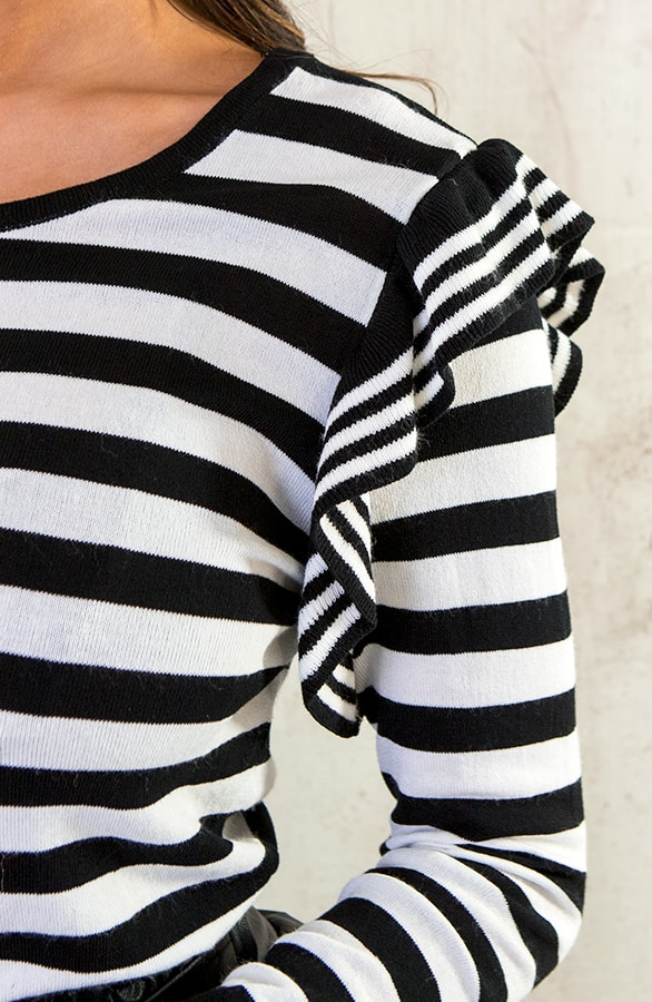 Gestreepte Ruffle Top Zwart Wit – shoparchief, foto 6