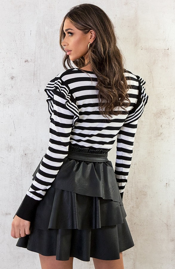 Gestreepte Ruffle Top Zwart Wit – shoparchief, foto 5
