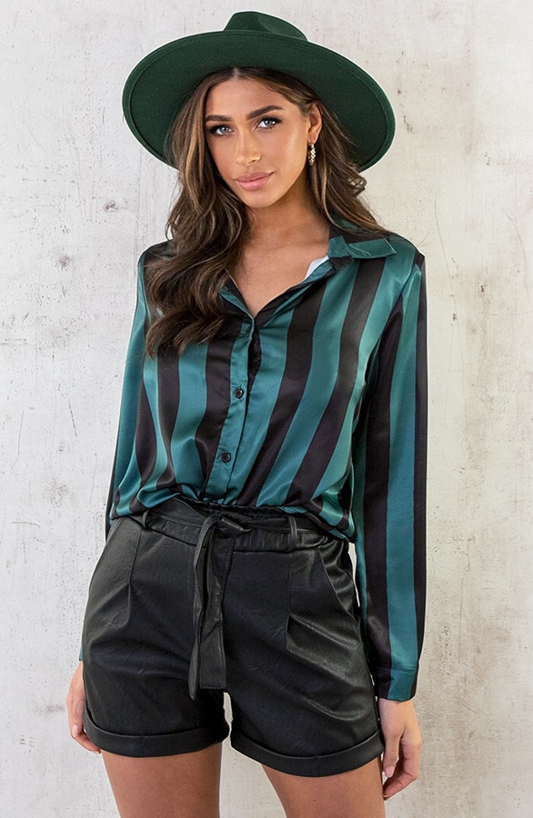 Gestreepte Schoudervulling Blouse Smaragd – shoparchief, foto 2