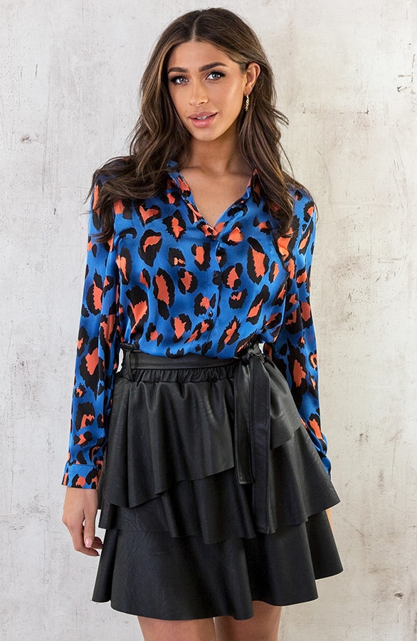 Leopard Blouse Kobalt Oranje – shoparchief