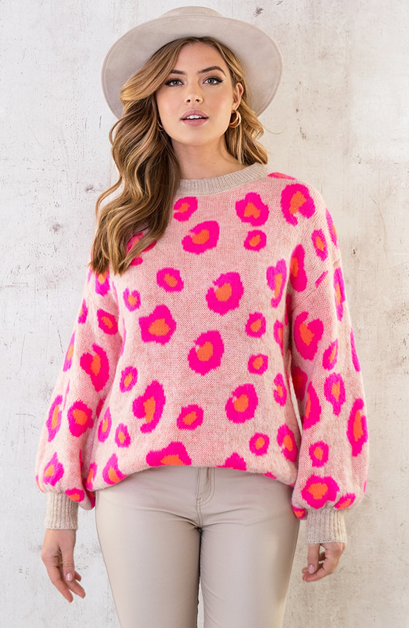 Oversized Leopard Trui Beige – shoparchief, foto 2