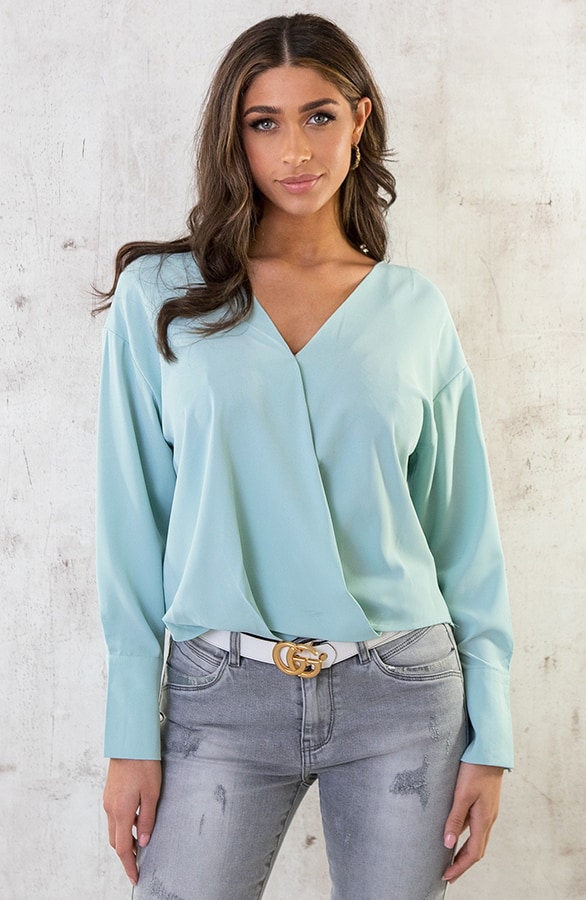 Overslag Blouse Met Kanten Rug Mint – shoparchief, foto 3
