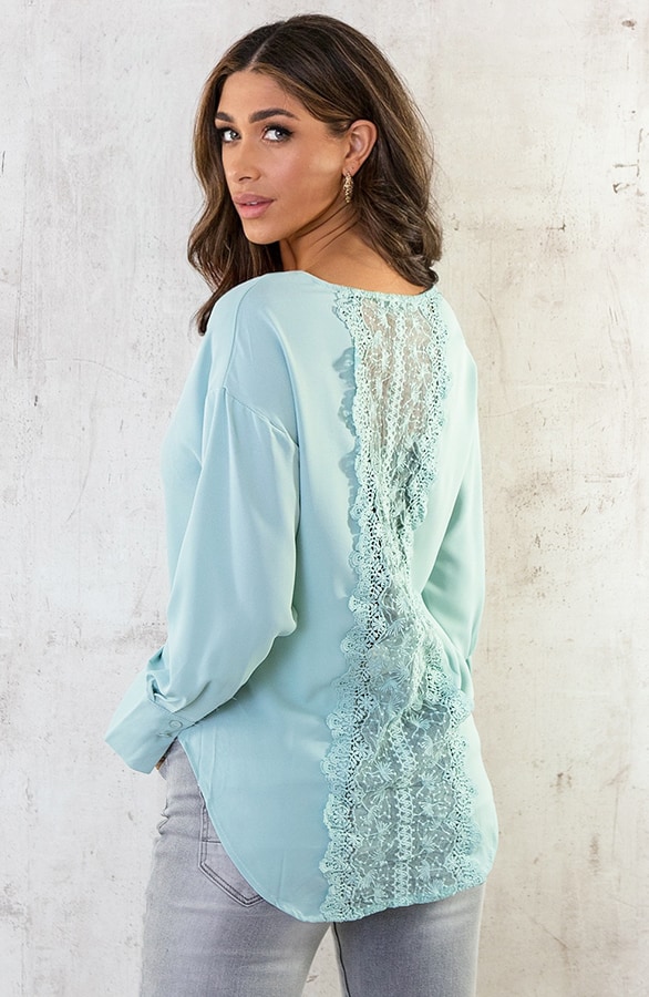 Overslag Blouse Met Kanten Rug Mint – shoparchief