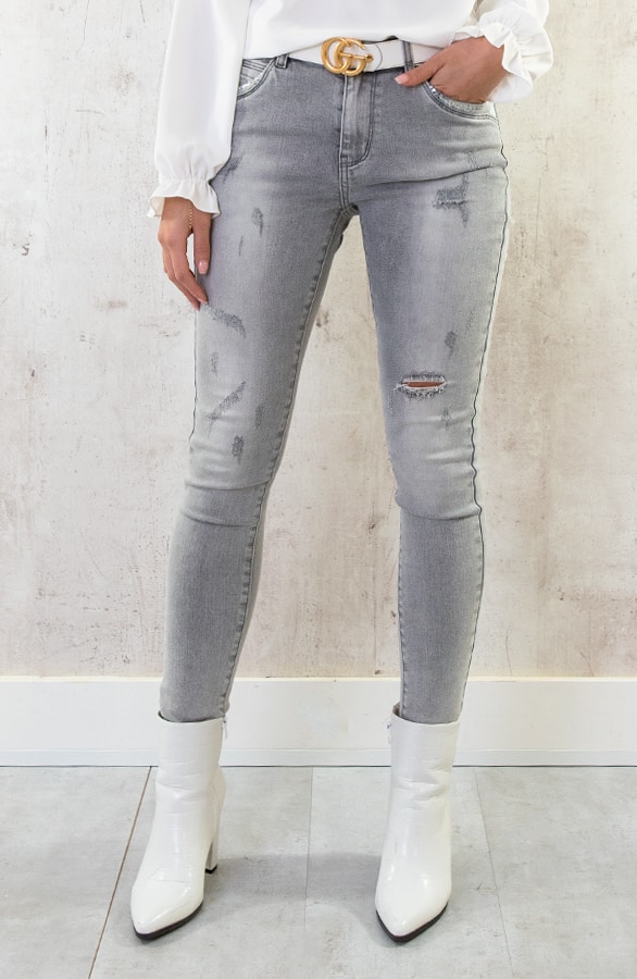 Pailletten Jeans High Waist Damaged Grey – shoparchief