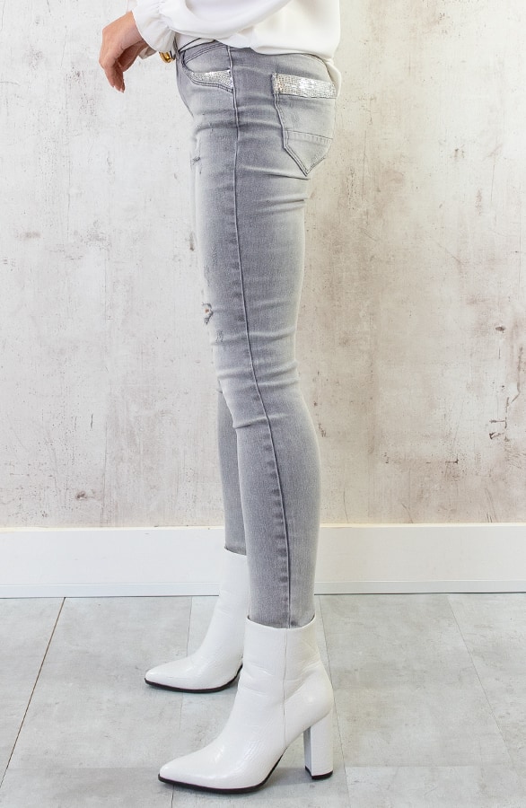 Pailletten Jeans High Waist Damaged Grey – shoparchief, foto 2